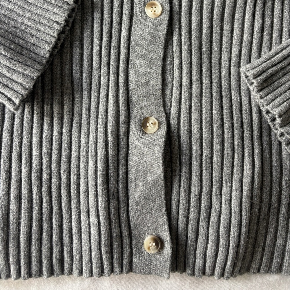 Grey Ribbed Collared Cardigan - Picture 3 of 8